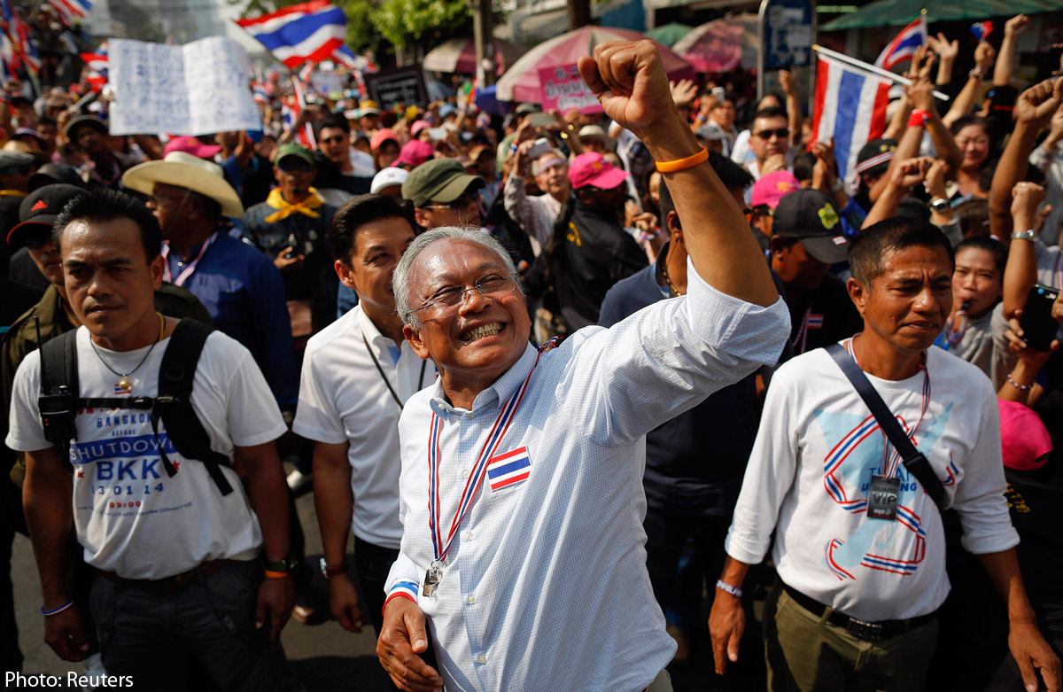 Protest leader Suthep Thaugsuban, leader of the current protests. In 2010, Suthep gave the order to use live ammunition against largely unarmed Red Shirts protesting an unelected military-backed government.