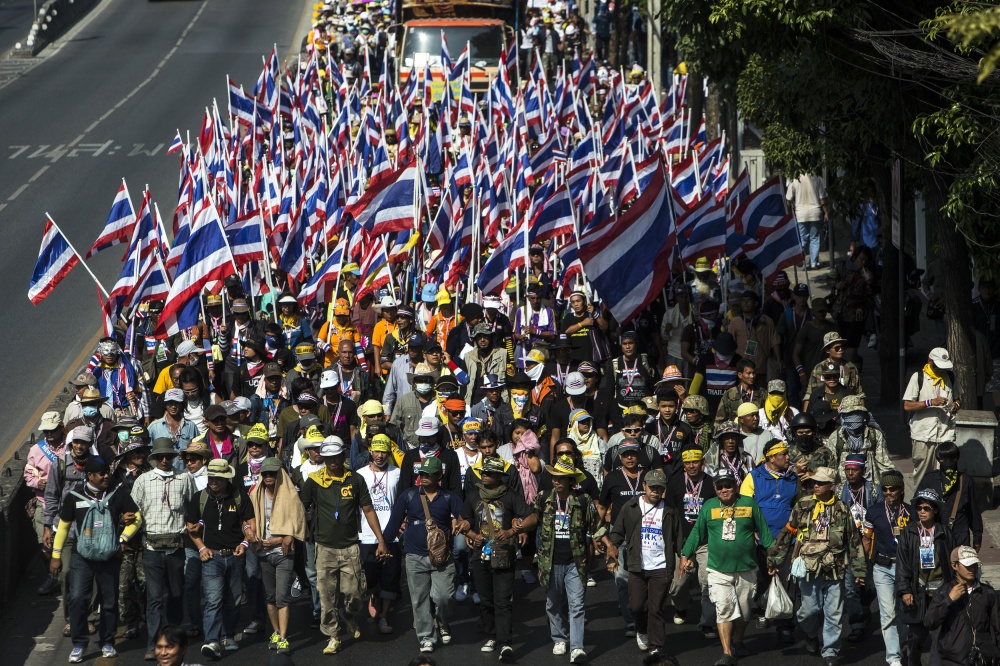 Nationalism is one of the most visible elements of the current protests, with the red white and blue of the Thai flag replacing yellow as the predominant color scheme.