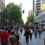 The Anti-Capitalist March began before sundown with several hundred people. In all, the march probably topped out at around five hundred people