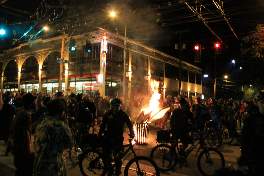 Police moved in to encircle the bonfire